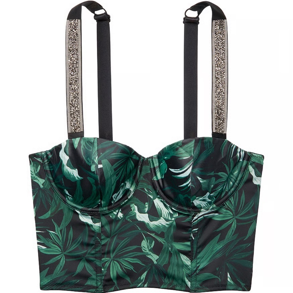 RARE Victoria's Secret Very Sexy Satin‎ Palm Leaf Shine Strap Bustier Bra 32DD - Picture 9 of 17